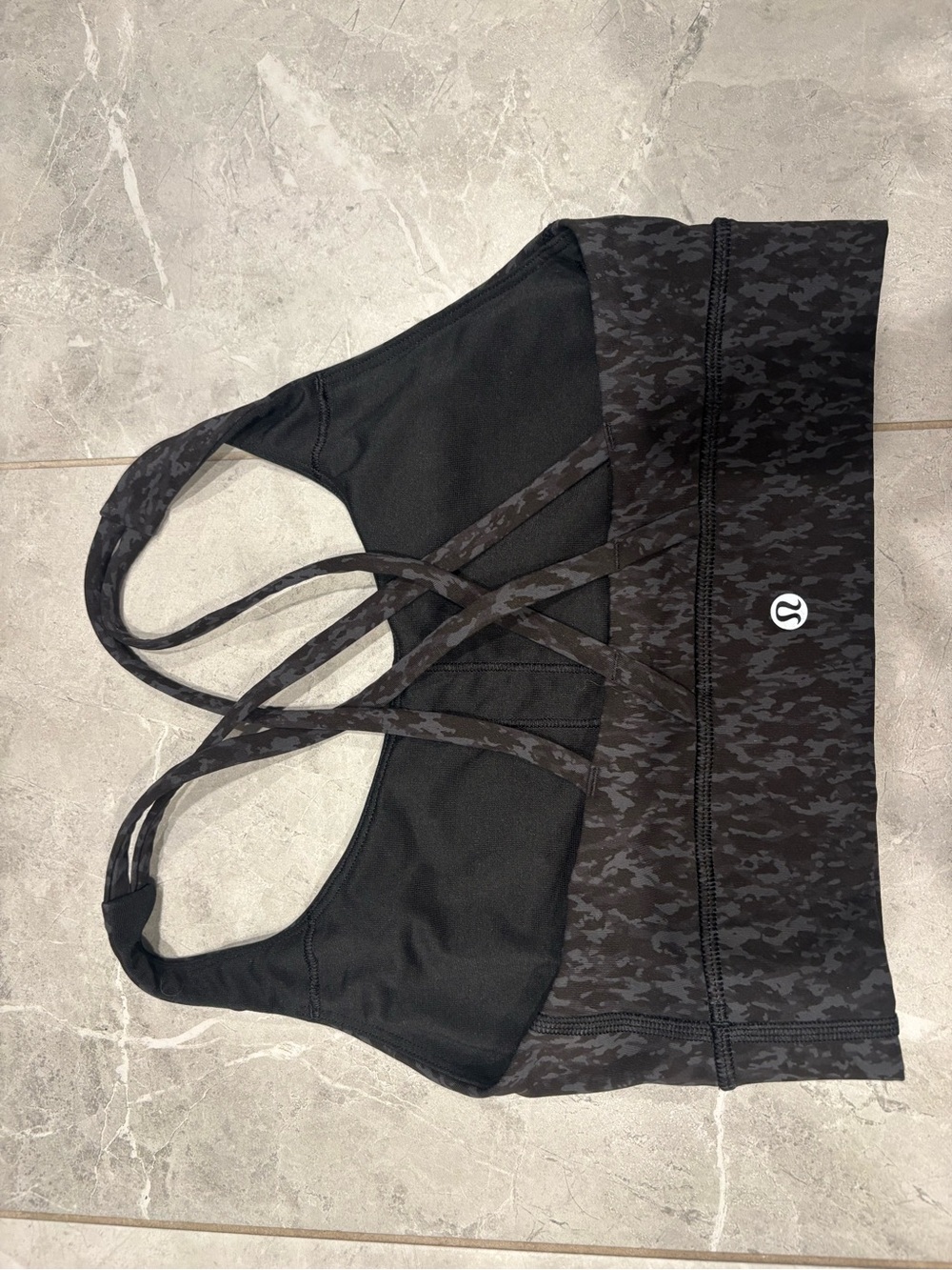 lululemon athletica Black Camo Strappy Back Sports Bra